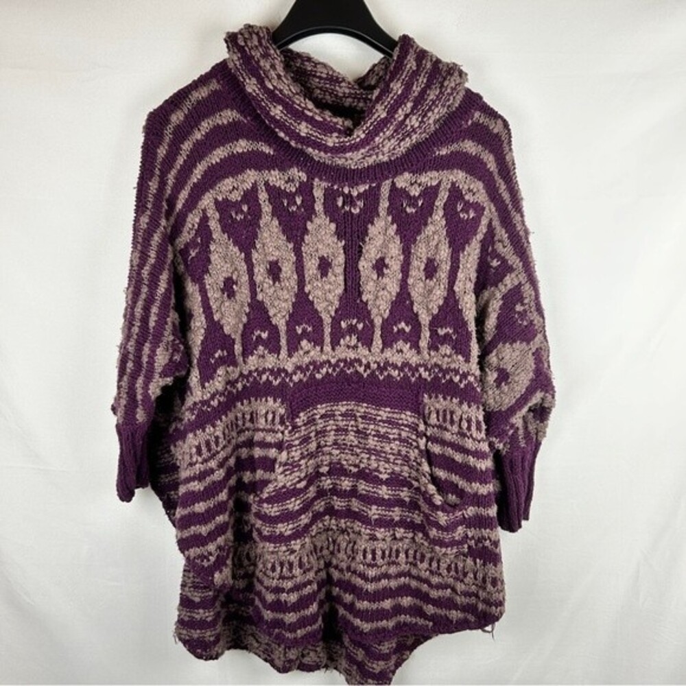 Free people boho knit turtle neck sweater kangaroo pocket bat sleeve XS